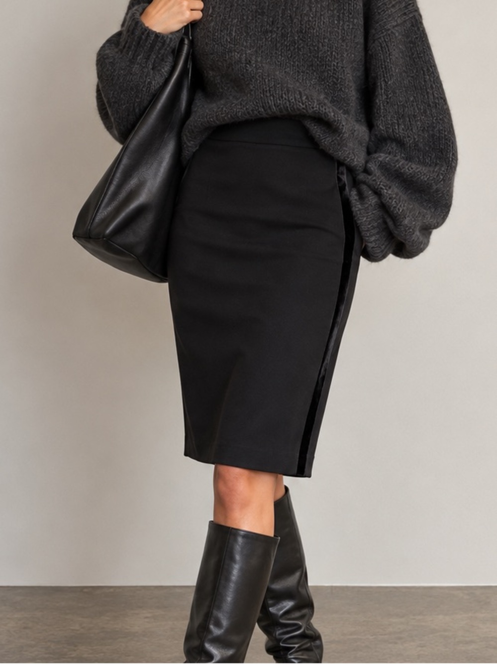 Lord & Taylor Black Velvet Tuxedo Stripe Pencil Skirt Size 10 NWT